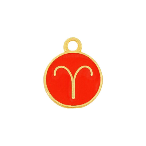 Pendant Zodiac sign Aries gold 12mm 24K gold plated with enamel in Red