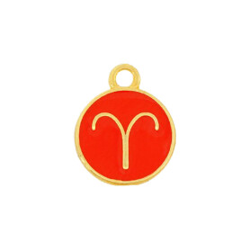 Pendant Zodiac sign Aries gold 12mm 24K gold plated with enamel in Red
