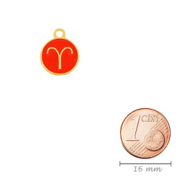 Pendant Zodiac sign Aries gold 12mm 24K gold plated with enamel in Red