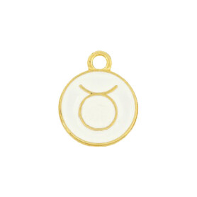 Pendant Zodiac sign Taurus gold 12mm 24K gold plated with enamel in Ivory
