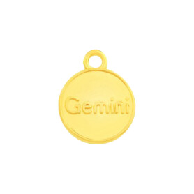 Pendant Zodiac sign Gemini gold 12mm 24K gold plated with enamel in Dark Green