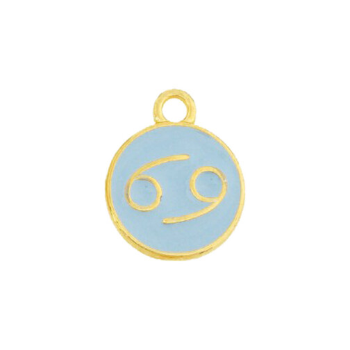 Pendant Zodiac sign Cancer gold 12mm 24K gold plated with enamel in Ice Blue