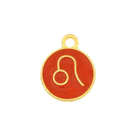 Pendant Zodiac sign Leo gold 12mm 24K gold plated with enamel in Chimney Red