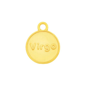 Pendant Zodiac sign Virgo gold 12mm 24K gold plated with...