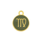 Pendant Zodiac sign Virgo gold 12mm 24K gold plated with enamel in Olive