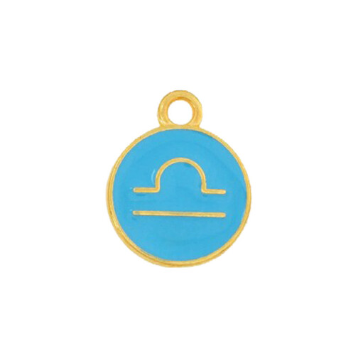 Pendant Zodiac sign Libra gold 12mm 24K gold plated with enamel in Light Blue