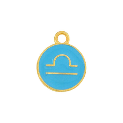 Pendentif Signe du zodiaque Libra or 12mm plaqué or 24K avec émail en Bleu clair