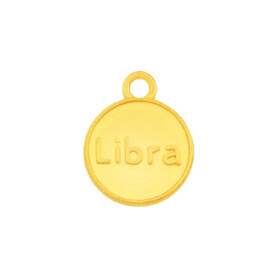 Pendant Zodiac sign Libra gold 12mm 24K gold plated with...