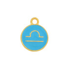 Pendant Zodiac sign Libra gold 12mm 24K gold plated with enamel in Light Blue