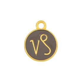 Pendant Zodiac sign Capricorn gold 12mm 24K gold plated with enamel in Brown