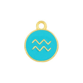 Pendant Zodiac sign Aquarius gold 12mm 24K gold plated with enamel in Turquoise
