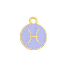 Pendant Zodiac sign Pisces gold 12mm 24K gold plated with enamel in Lilac