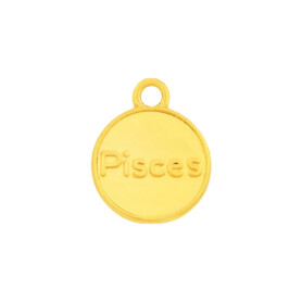 Pendant Zodiac sign Pisces gold 12mm 24K gold plated with...