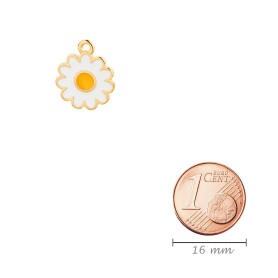 Pendant Flower gold 13x15,7mm 24K gold plated with enamel in White/Yellow