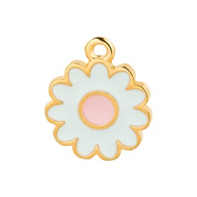 Pendant Flower gold 13x15,7mm 24K gold plated with enamel in Light blue/Pink