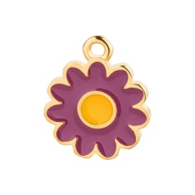 Pendant Flower gold 13x15,7mm 24K gold plated with enamel in Bordeaux/Yellow