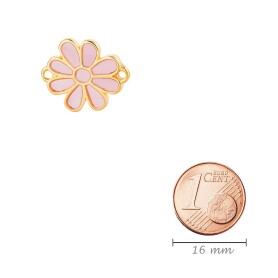 Zamak-Anhänger/Zwischenteil Gänseblümchen gold 19,3x15,9mm 24K vergoldet mit Emaille Rosa