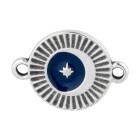 Zamac connector Round with star silver antique 19,2x13,7mm 999° silver plated with enamel in Dark Blue