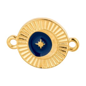 Zamac connector Round with star gold 19,2x13,7mm 24K gold plated with enamel in Dark Blue