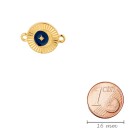 Zamak bedel/connector rond met ster goud 19,2x13,7mm 24K verguld met emaille donkerblauw