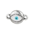Connector Round Evil Eye silver antique 15.9x9.7mm enamel White/Light blue