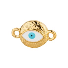 Conector de Zamak Redondo Evil Eye de oro 15,9x9,7mm 24K chapado en oro esmalte Blanco/Azul claro