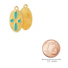 Pendentif Ovale motif en relief or 11,7x22,9mm plaqué or 24K avec émail en Turquoise