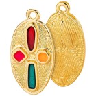 Pendente Ovale modello in rilievo oro 11,7x22,9mm placcato oro 24K con smalto in Rosso/Verde/Arancione
