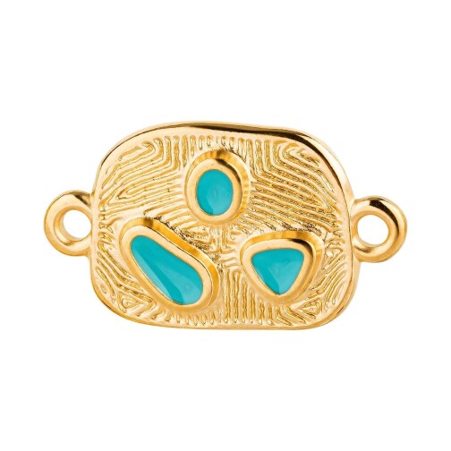 Connettore in zama Rettangolo modello in rilievo oro 19,7x11,9mm placcato oro 24K smalto Turchese
