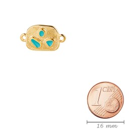 Connettore in zama Rettangolo modello in rilievo oro 19,7x11,9mm placcato oro 24K smalto Turchese