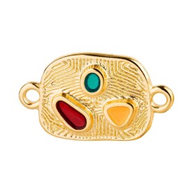 Zamac connector Rectangle relief pattern gold 19.7x11.9mm 24K gold plated with enamel in Red/Green/Orange