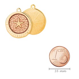 Pendant Round textured starfish gold 20.4x23.2mm 24K gold plated with enamel in Champagne metallic