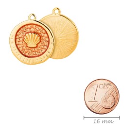 Pendant Round textured Shell gold 20.4x23.2mm 24K gold plated with enamel in Copper metallic