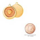 Zamak ronde gestructureerde hanger Haaienvin goud 20,4x23,2mm 24K verguld met emaille in Antraciet metallic