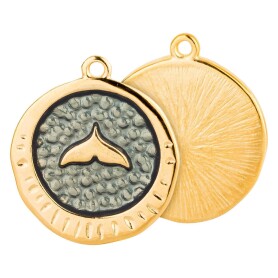 Pendant Round textured Sharks fin gold 20.4x23.2mm 24K gold plated with enamel in Anthracite metallic
