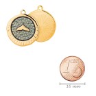 Zamak-Anhänger Rund strukturiert Haifisch-Flosse gold 20,4x23,2mm 24K vergoldet mit Emaille in Anthrazit metallic