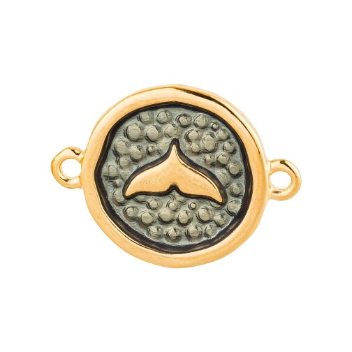 Conector de Zamak Redondo estructurado Aleta de tiburón de oro 21,6x16,4mm oro de 24K esmalte Antracita metálico