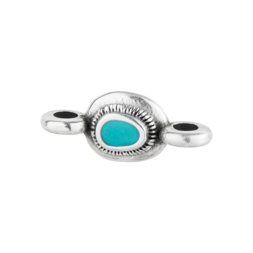 Connecteur en zamac Ovale ethnique argent antique 14,6x6,3mm 999° plaqué argent émail Turquoise