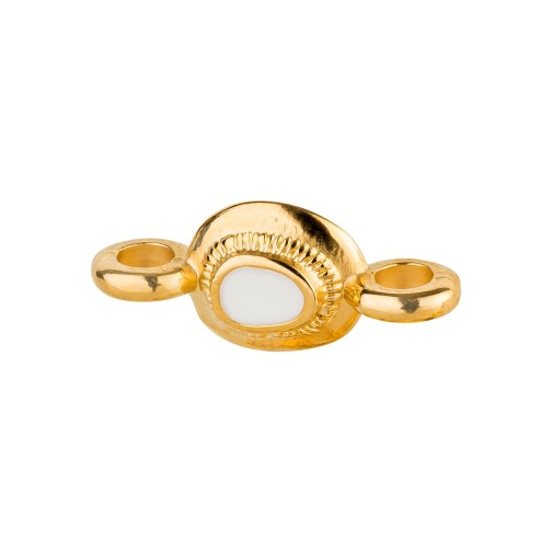 Connettore in zama Ovale etnico oro 14,6x6,3mm placcato oro 24K smalto Bianco