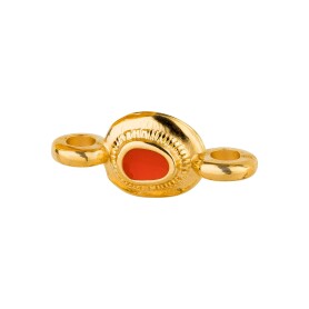 Zamac connector Oval ethnic gold 14.6x6.3mm 24K gold plated with enamel in Light red