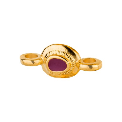 Zamac connector Oval ethnic gold 14.6x6.3mm 24K gold plated with enamel in Purple
