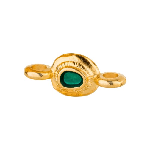 Zamak-Anhänger/Zwischenteil Oval Ethno gold 14,6x6,3mm 24K vergoldet mit Emaille Emerald