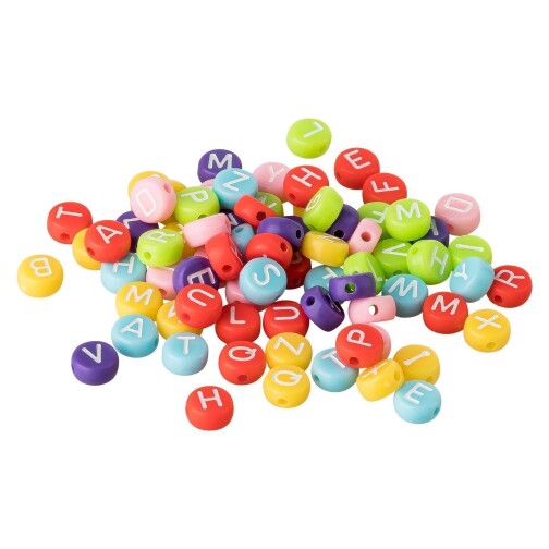 100x Perles alphabet A-Z Diverses couleurs/Blanc 7mm acrylique pour les bracelets de noms
