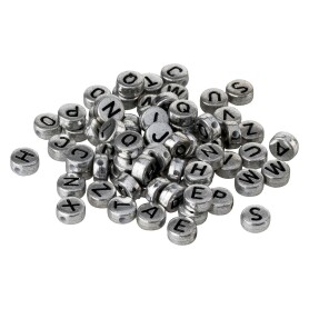 100x Buchstabenperlen A-Z Metallic Silber/Schwarz 7mm...