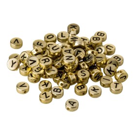 100x Buchstabenperlen A-Z Metallic Gold/Schwarz 7mm Acryl...