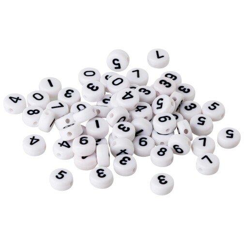 Perle Numéro Sélection #0-9 en acrylique Blanc/Noir 7mm pour les bracelets de noms