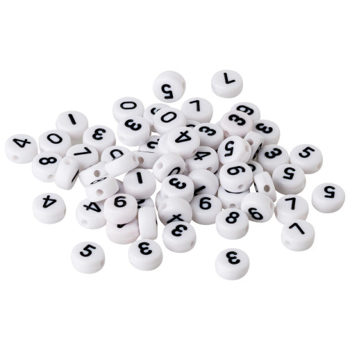 Acrylperlen Zahl #0-9 Auswahl Weiss/Schwarz 7mm für Namensarmbänder Zahl 2