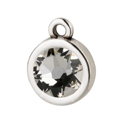 Pendant silver antique 10mm with crystal stone in Crystal 7mm 999° antique silver plated