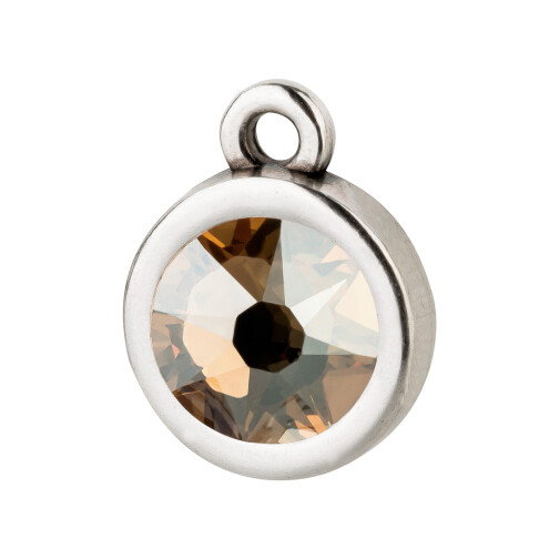 Pendant silver antique 10mm with Crystal stone in Crystal Golden Shadow 7mm 999° antique silver plated