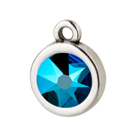 Pendant silver antique 10mm with Crystal stone in Crystal Metallic Blue 7mm 999° antique silver plated